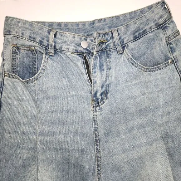 Women's Extra Wide Leg High Rise Front Pleated Jeans - Picture 3 of 12